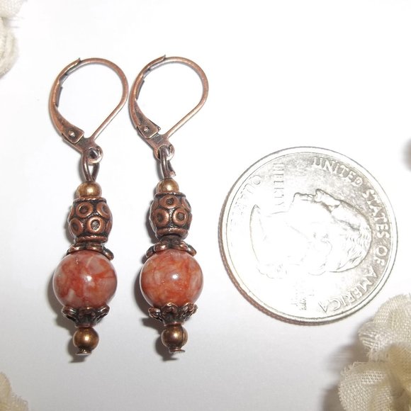 Boho Earring, Orange and Copper Earring, Earring, Boho Earring, Faux Jasper 7826 - Picture 2 of 8